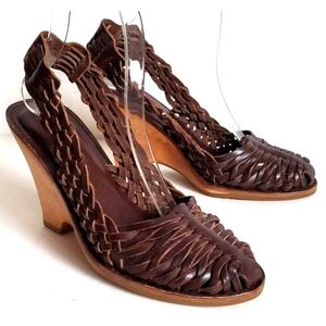 Michael Kors Brown Vachetta Leather Slingback Wedge Hauraches